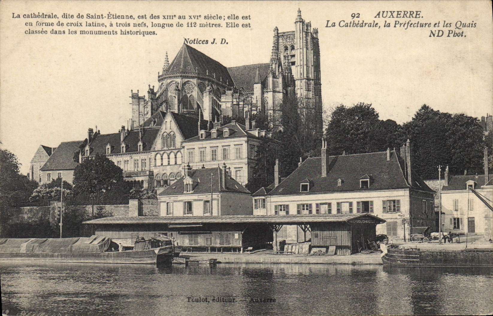Vintage Postcard Auxerre the cathedral Prefecture and Quays