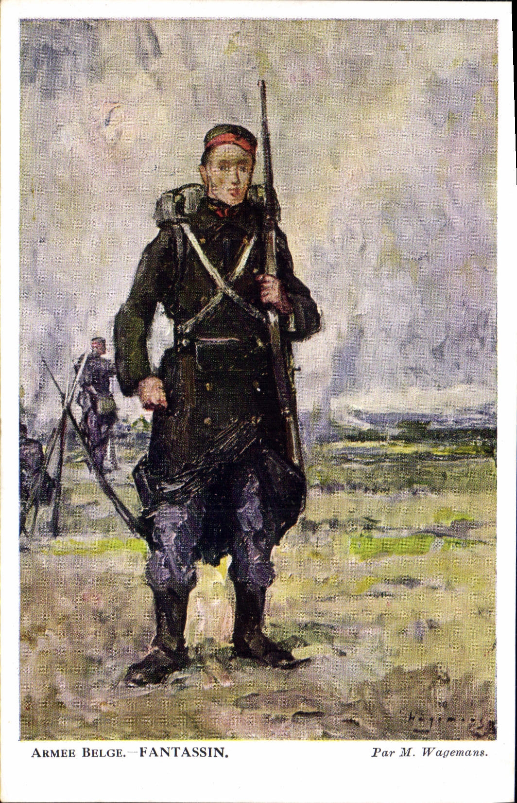 Vintage Postcard Militaria Armed Belgian Wagemans Infantryman