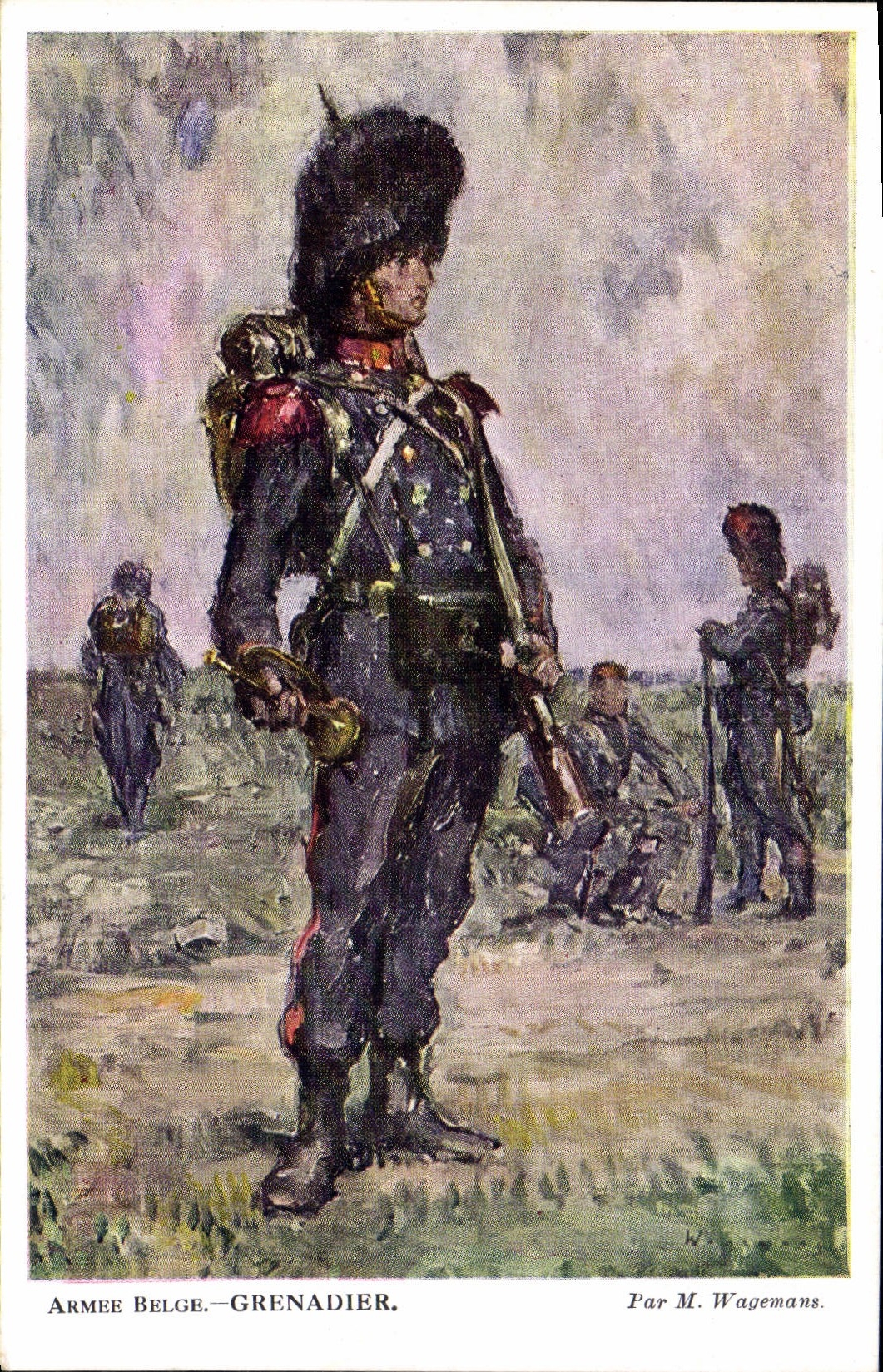 Vintage Postcard Militaria Armed Belgian Wagemans Pomegranate