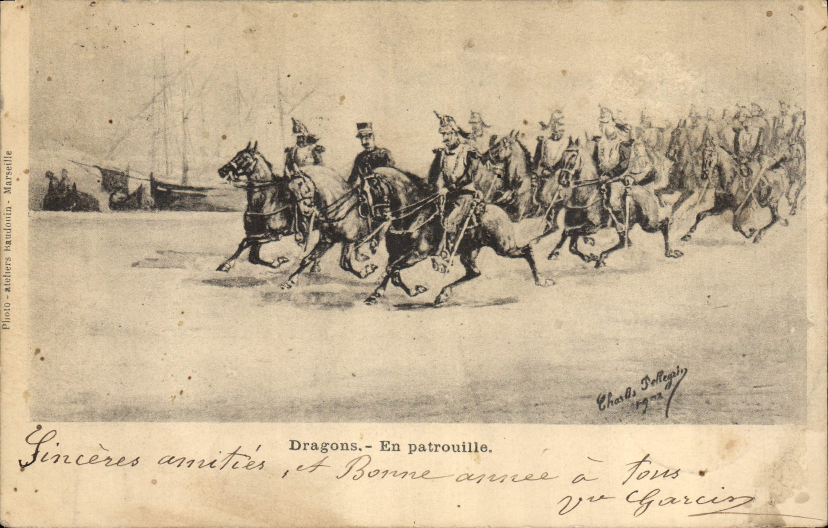 CPA Militaria Dragons En patrouille