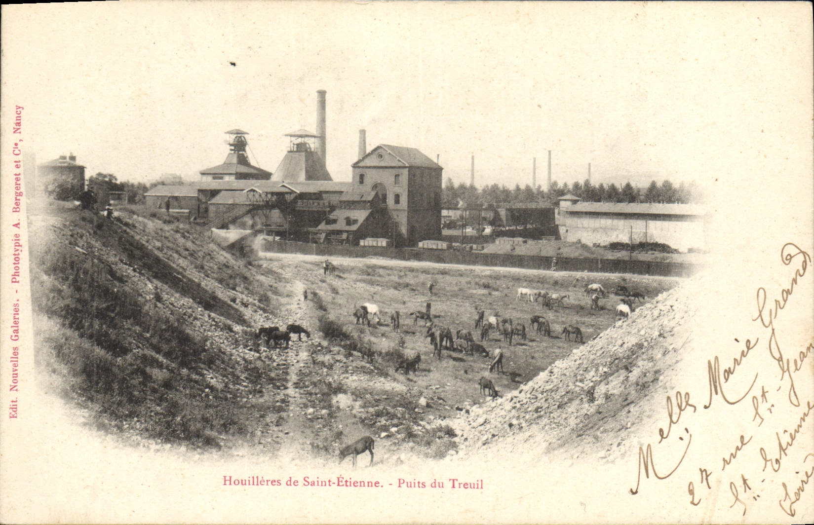 Vintage Postcard Mines Carboniferous Mines of St Etienne Puits of the Winch Horses