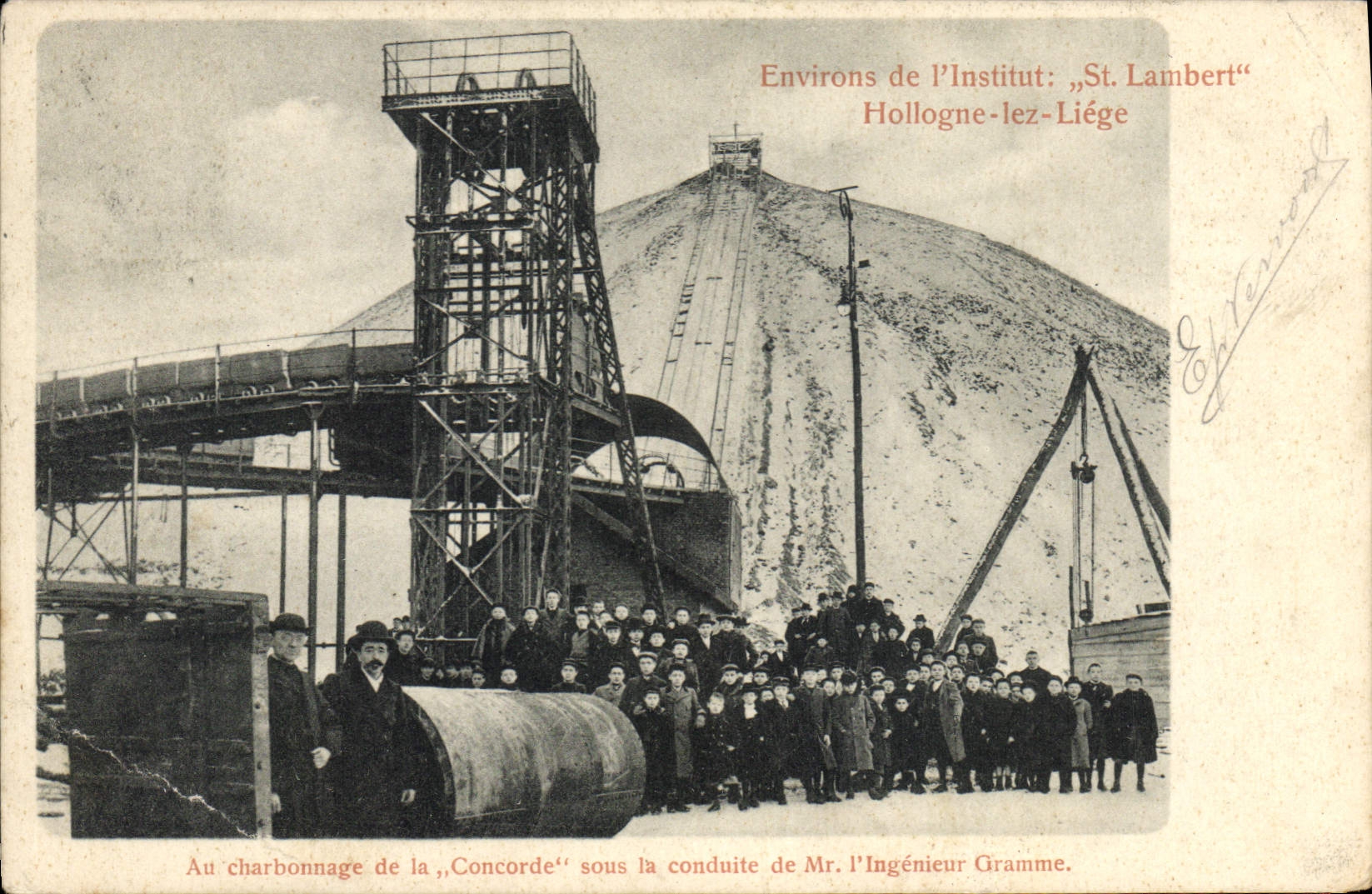 CPA Mine Mines Environs de l'Institut St Lambert Hollogne Lez Liege au charbonnage de la Concorde sous la conduite de Mr l'ingenieur Gramme