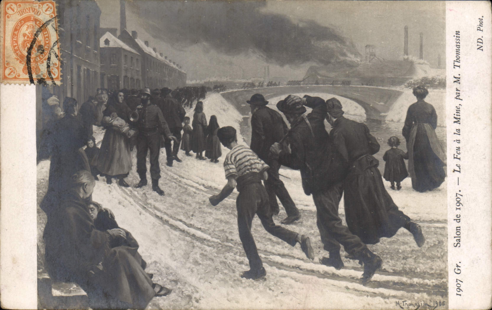 Postal Mina Minas Salón de 1907 el fuego tiene la mina por Thomassin