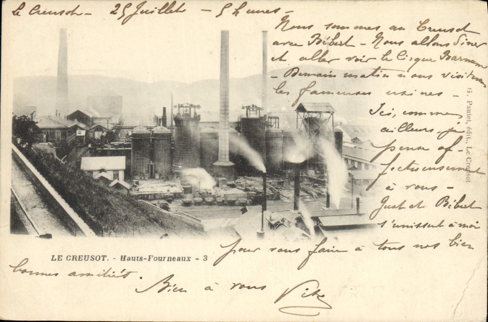 Postal Mina Minas el Creusot Altos hornos