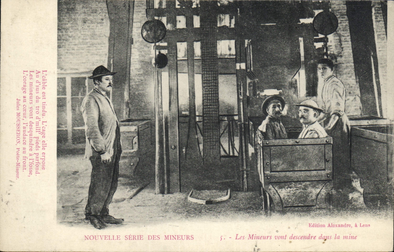 Postal Mina Minas Mineros los mineros van a descender en la mina