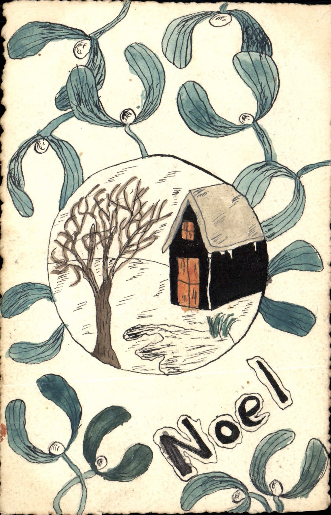 Vintage Postcard Fantasy Flowers Christmas (drawing has the hand)