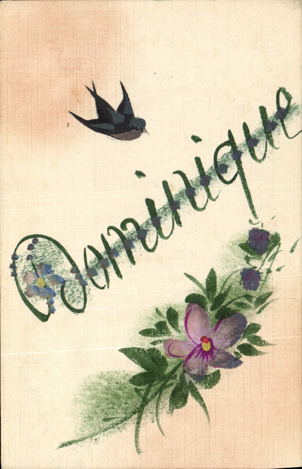 Vintage Postcard Fantasy Flowers Dominique Bird (drawing has the hand)