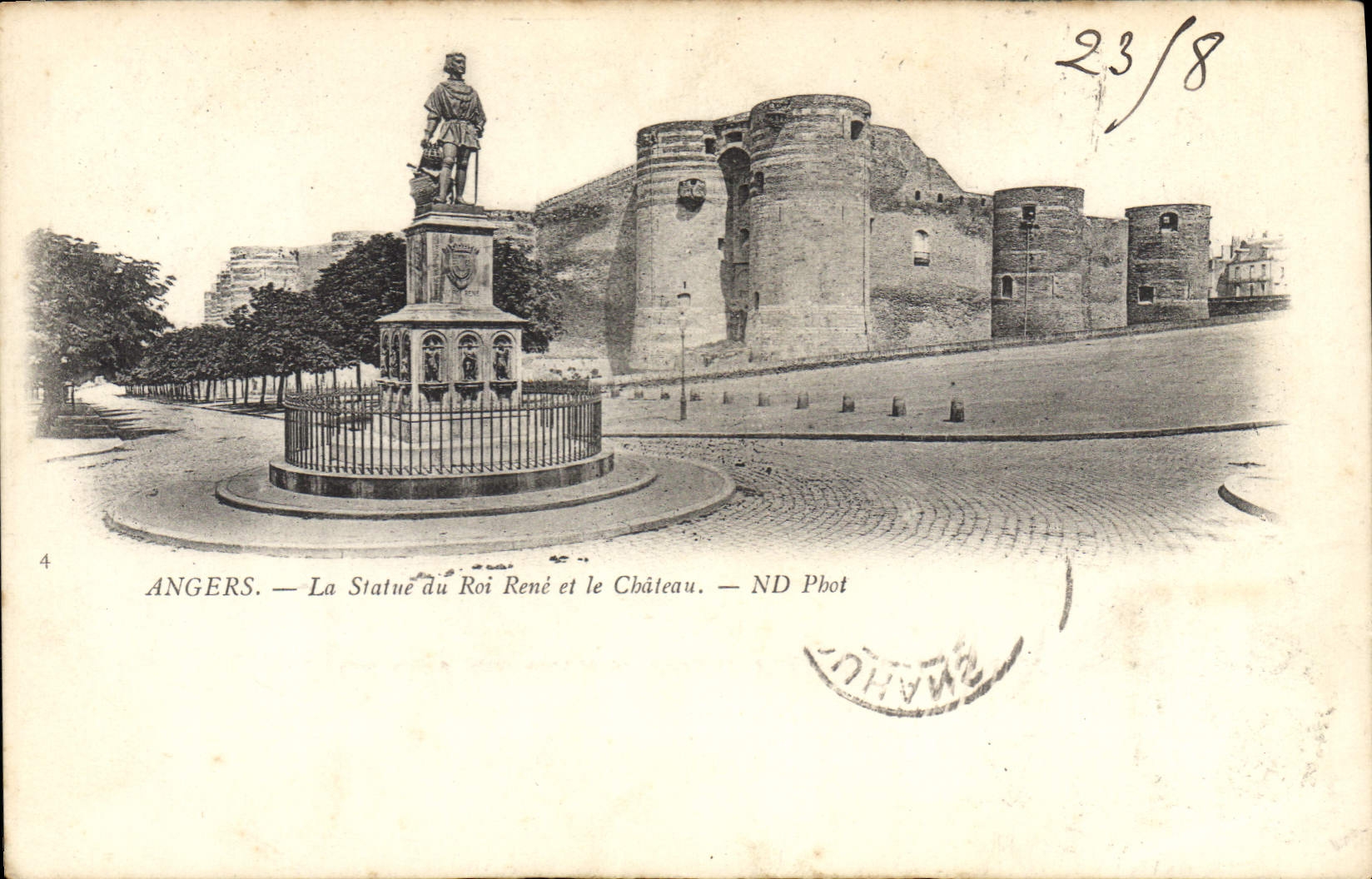 Vintage Postcard Angers Castle the statue of king Rene and the castle