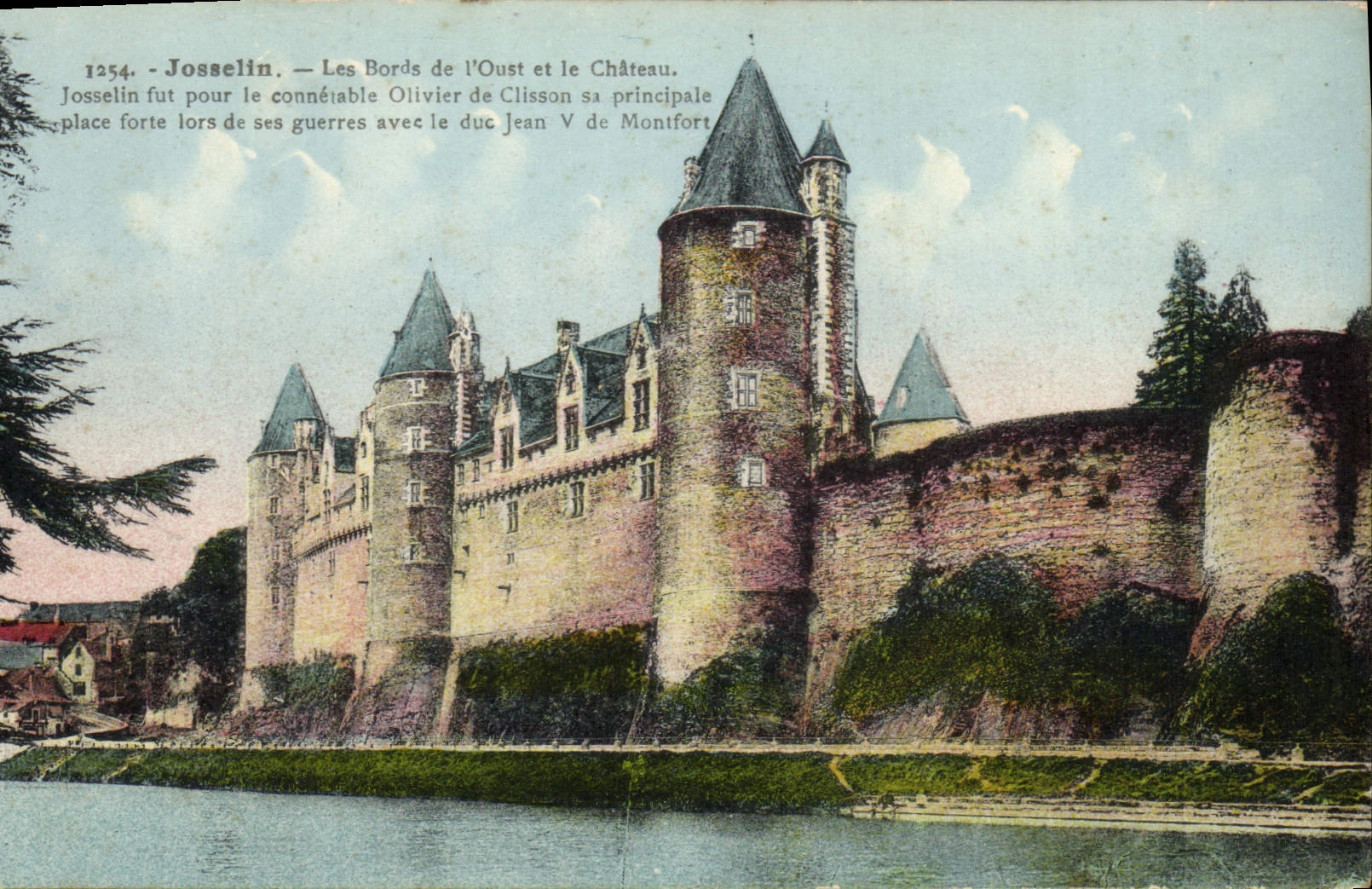 Vintage Postcard Josselin Castle Edges of Oust and the castle