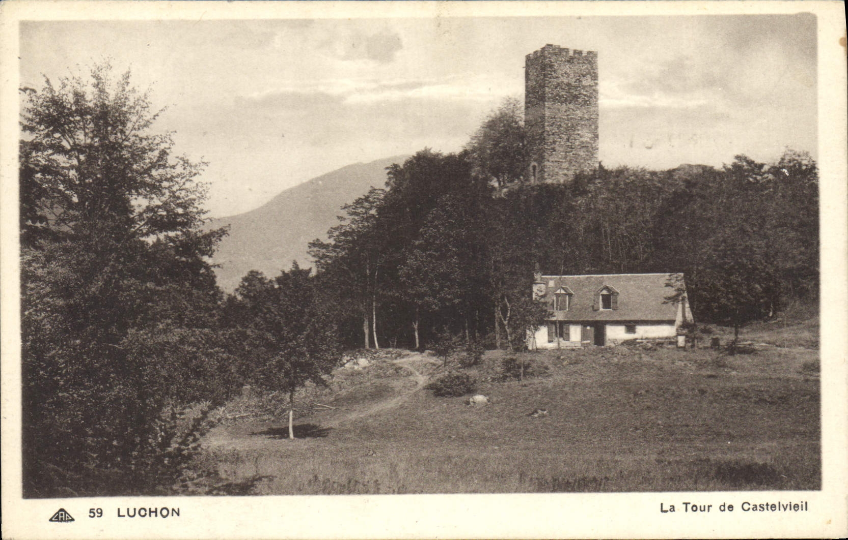 Vintage Postcard Luchon Castle the tower of Castelvieil