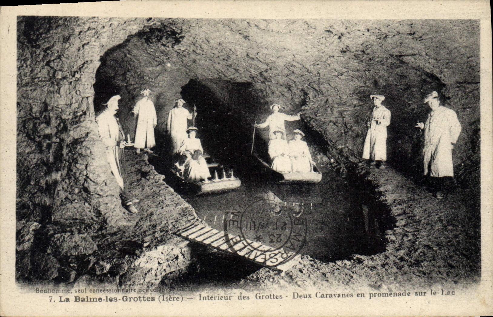 Vintage Postcard Caves Balme Caves Interior of the caves Two caravans in walk on the lake