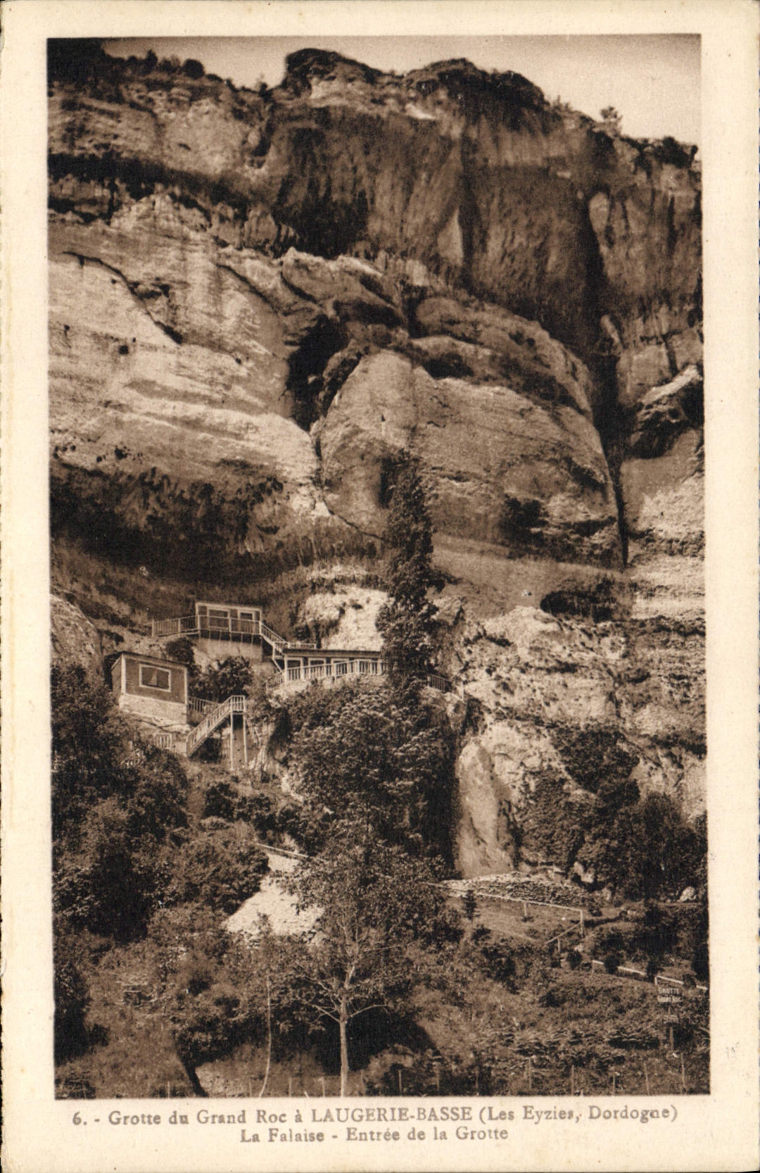 Vintage Postcard Grottes Cave of the Large Rock has Laugerie Basse the Entree cliff of the cave Eyzies the Dordogne