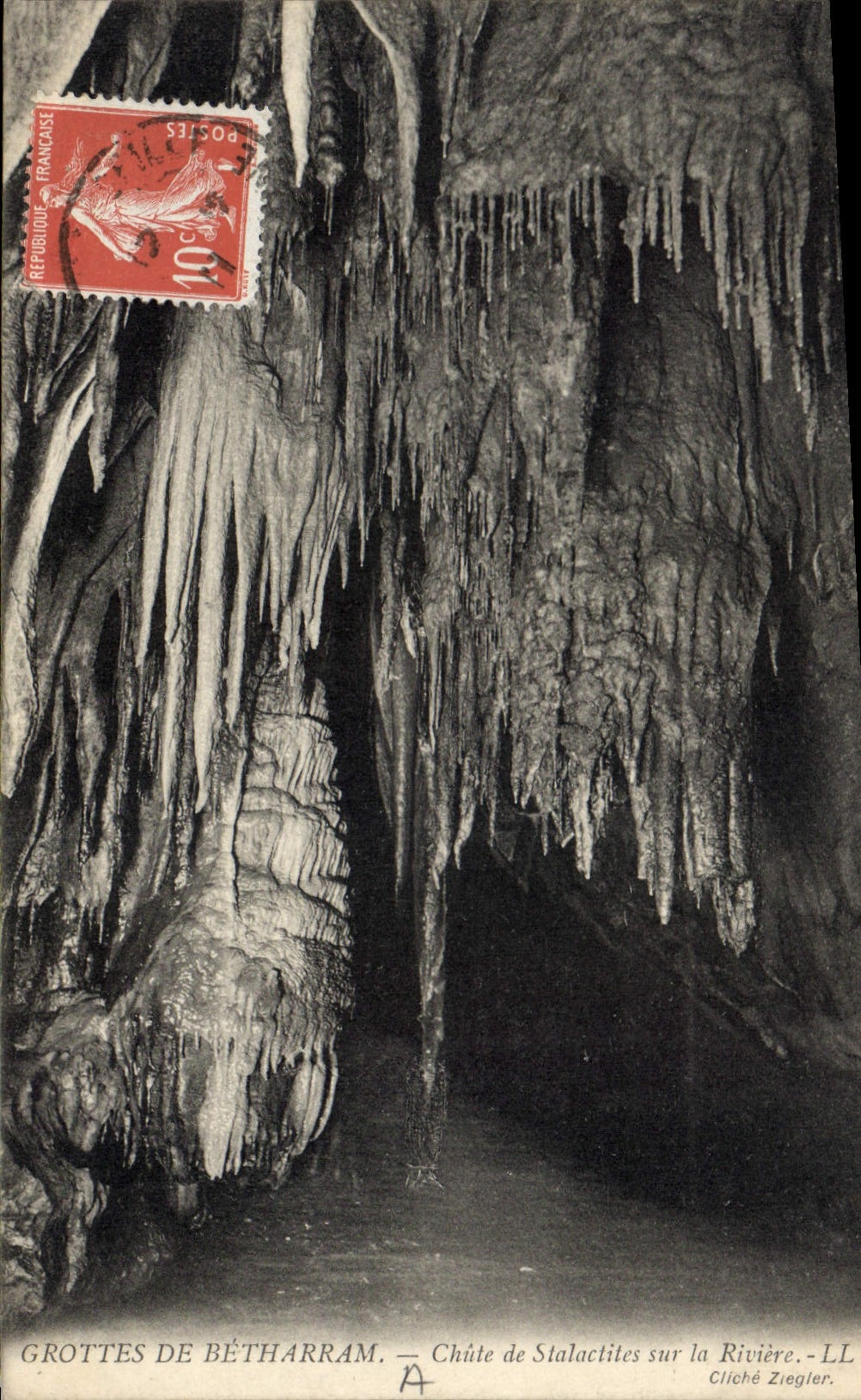 Vintage Postcard Grottes of Betharram Falls of stalactites on the river