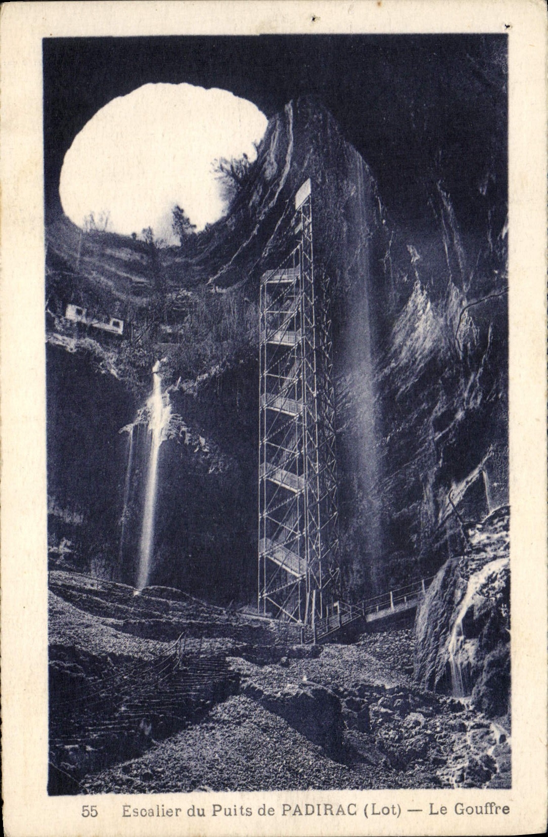 Vintage Postcard Caves Staircase of the Well of Padirac the pit