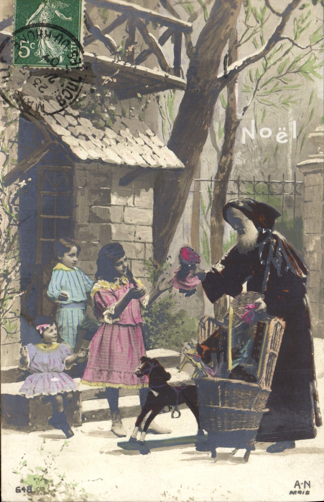 Vintage Postcard Fantasy Father Christmas Headstock Horse