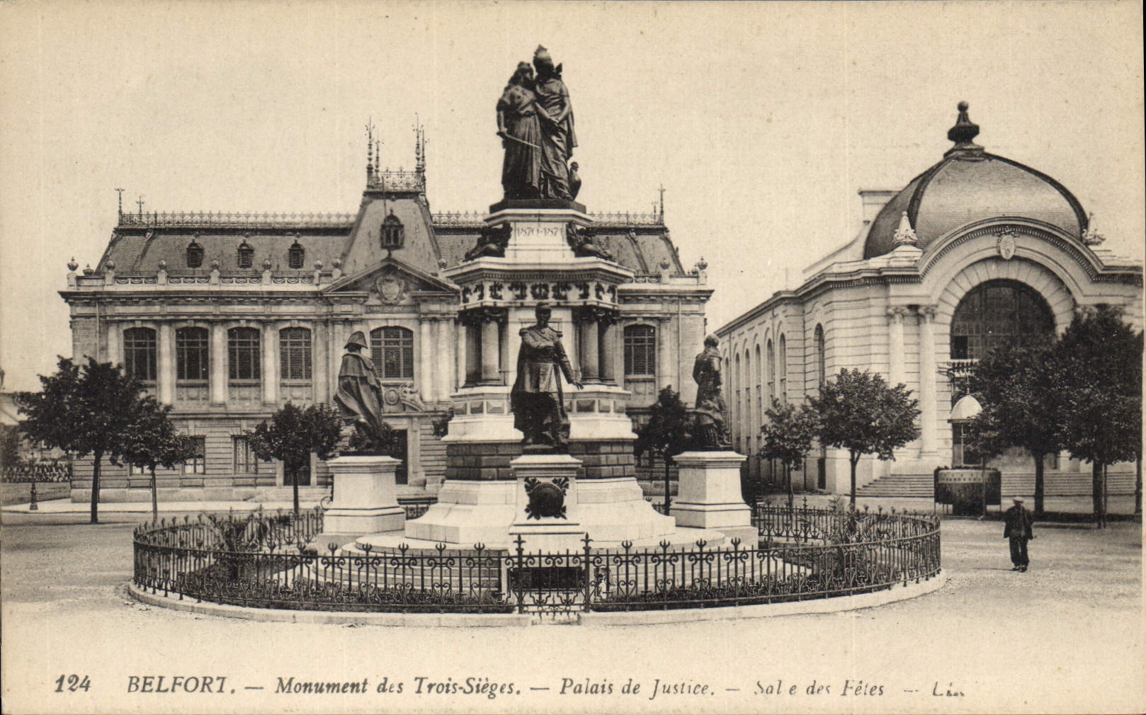 Vintage Postcard Law courts Belfort Monument of the Three Seats Village hall