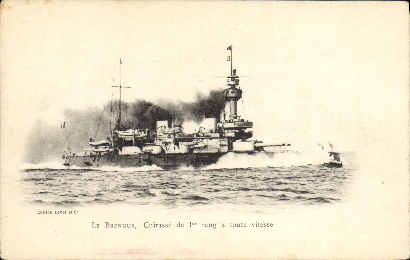 Vintage Postcard Warship Brennus Cuirasse 1st rank has any speed