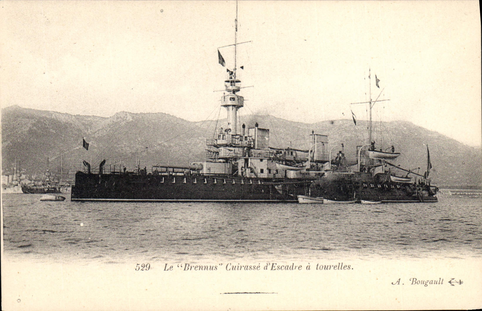 Vintage Postcard Warship Brennus Cuirasse squadron has turrets