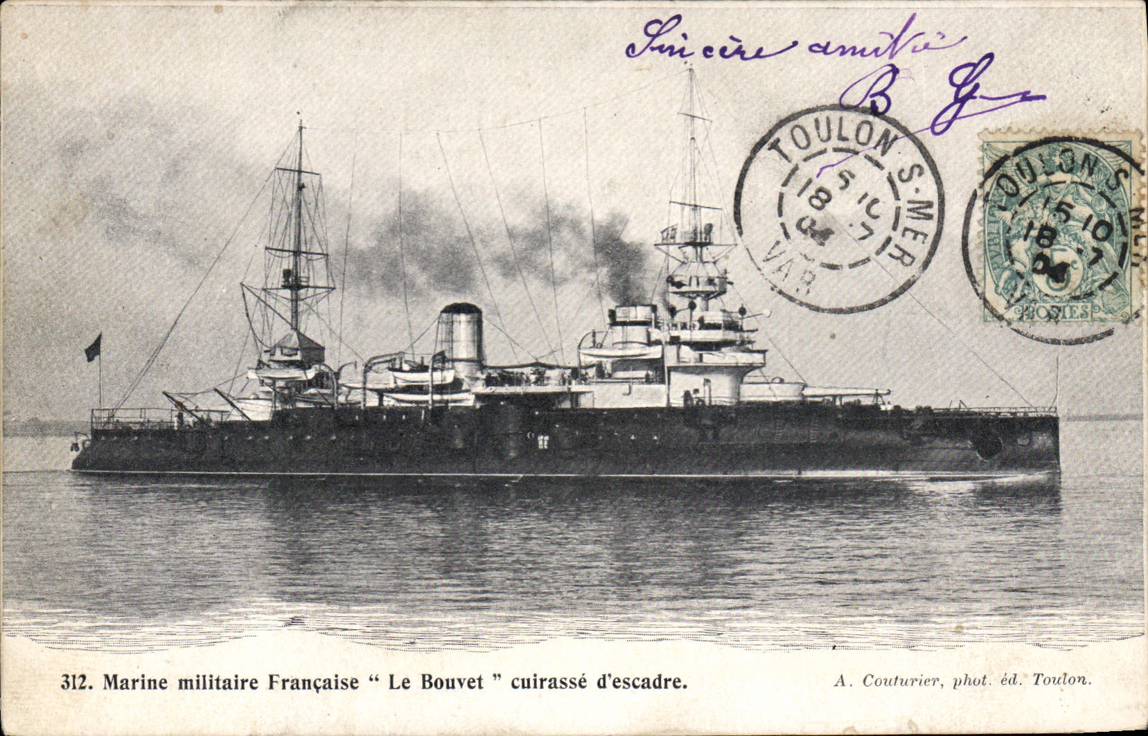 CPA Bateau de Guerre Le Bouvet Cuirasse d'escadre