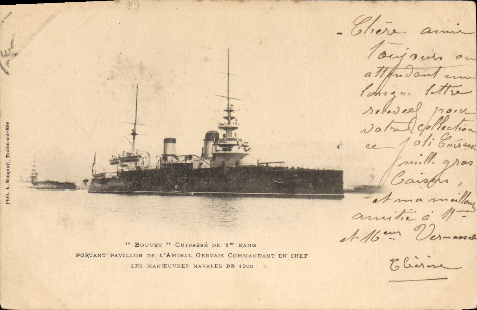 Vintage Postcard Warship Grooving plane Armours 1st bearing rank in chief house of the admiral Gervais Ordering the naval operations of 1900