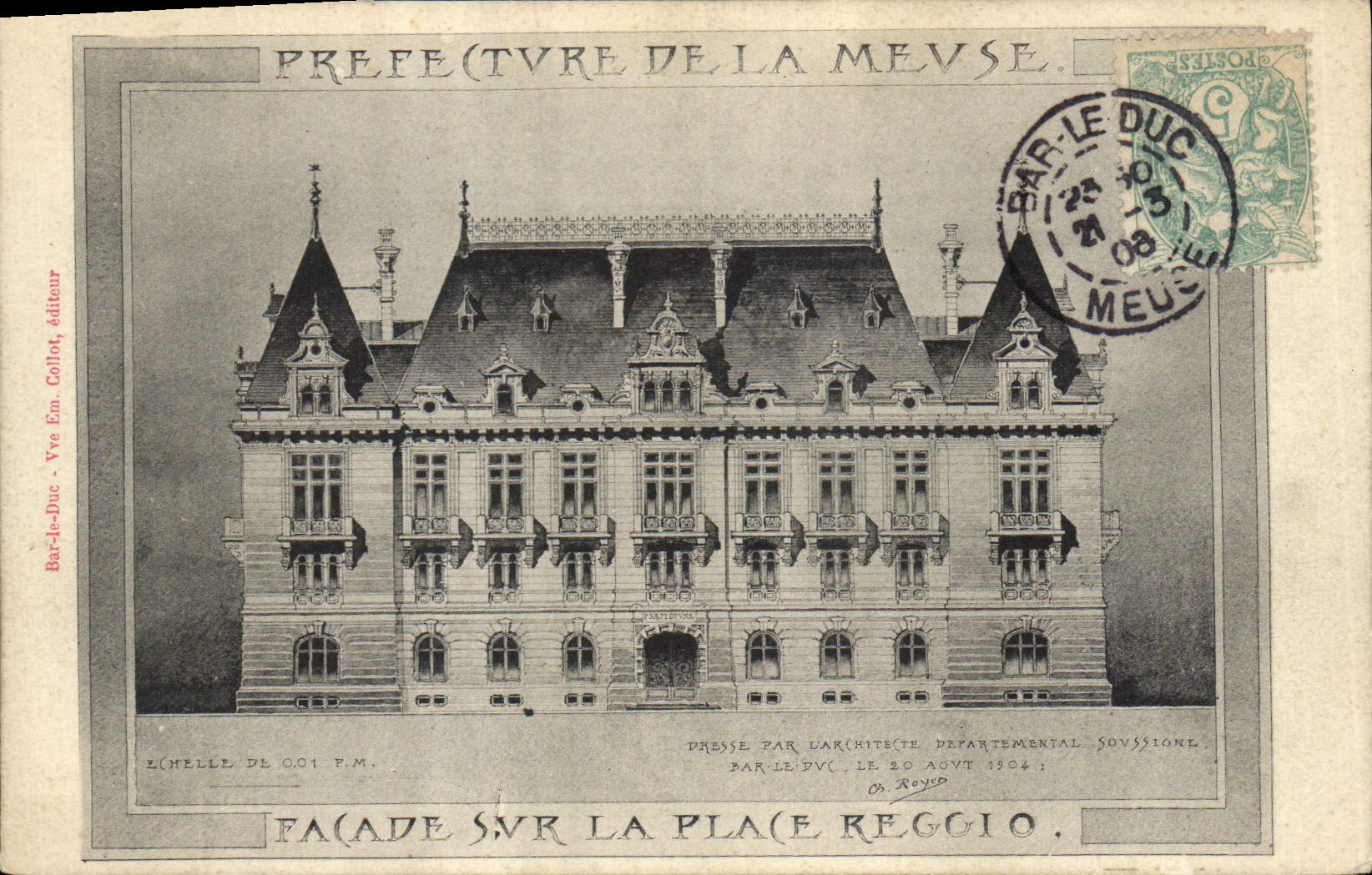 Vintage Postcard Prefecture of the Meuse Frontage on the place Reggio Bar the Duke