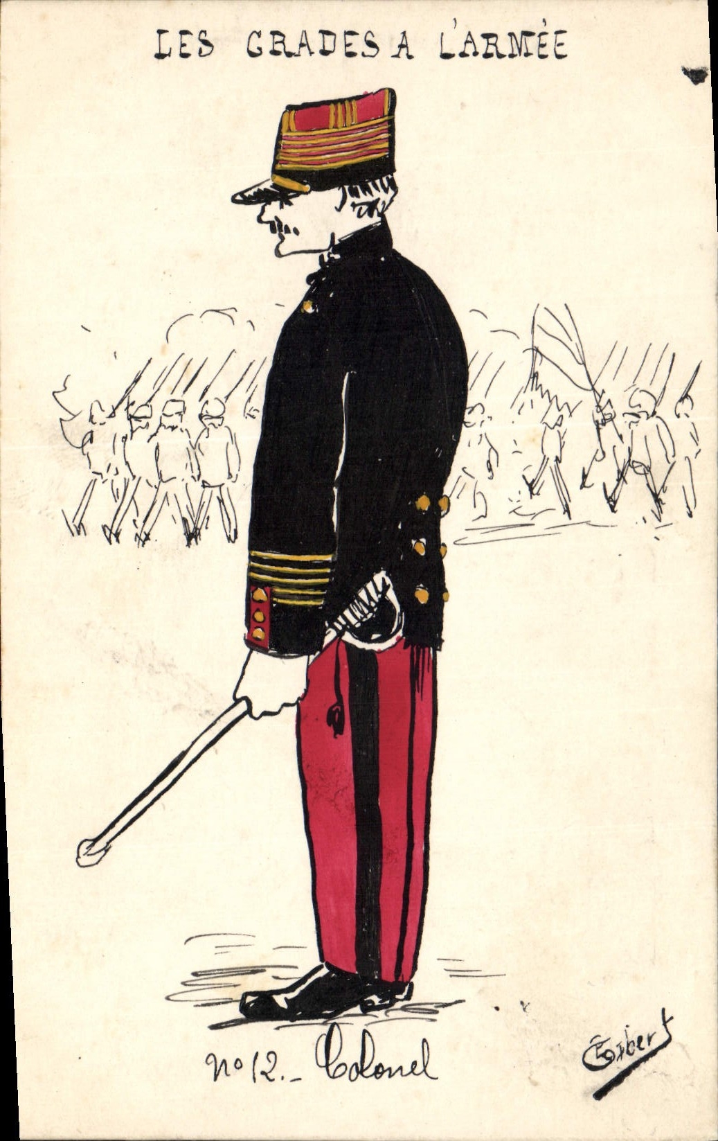 Vintage Postcard Militaria the ranks has the army Colonel (drawing has the hand)