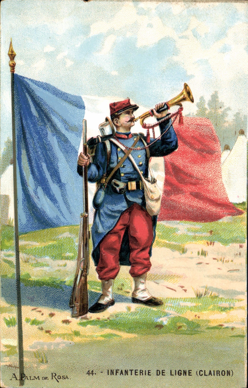 CPA Militaria Infanterie de ligne Clairon Drapeau