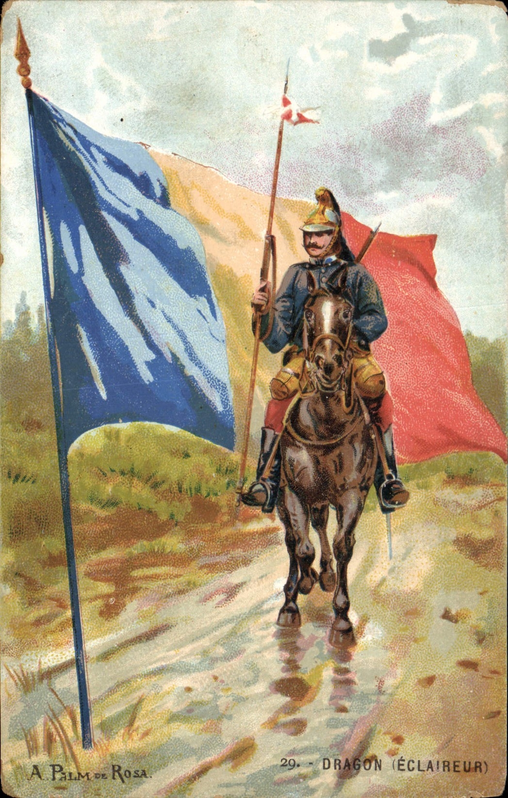 CPA Militaria Dragon Eclaireur Drapeau