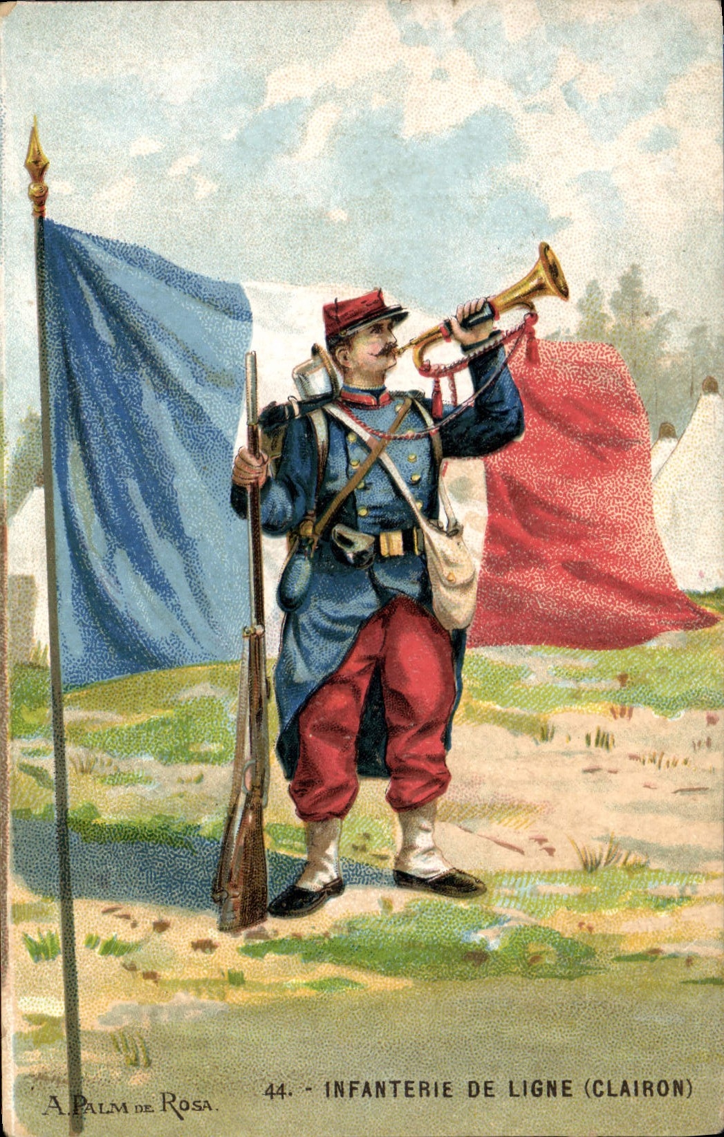 CPA Militaria Infanterie de ligne Clairon Drapeau