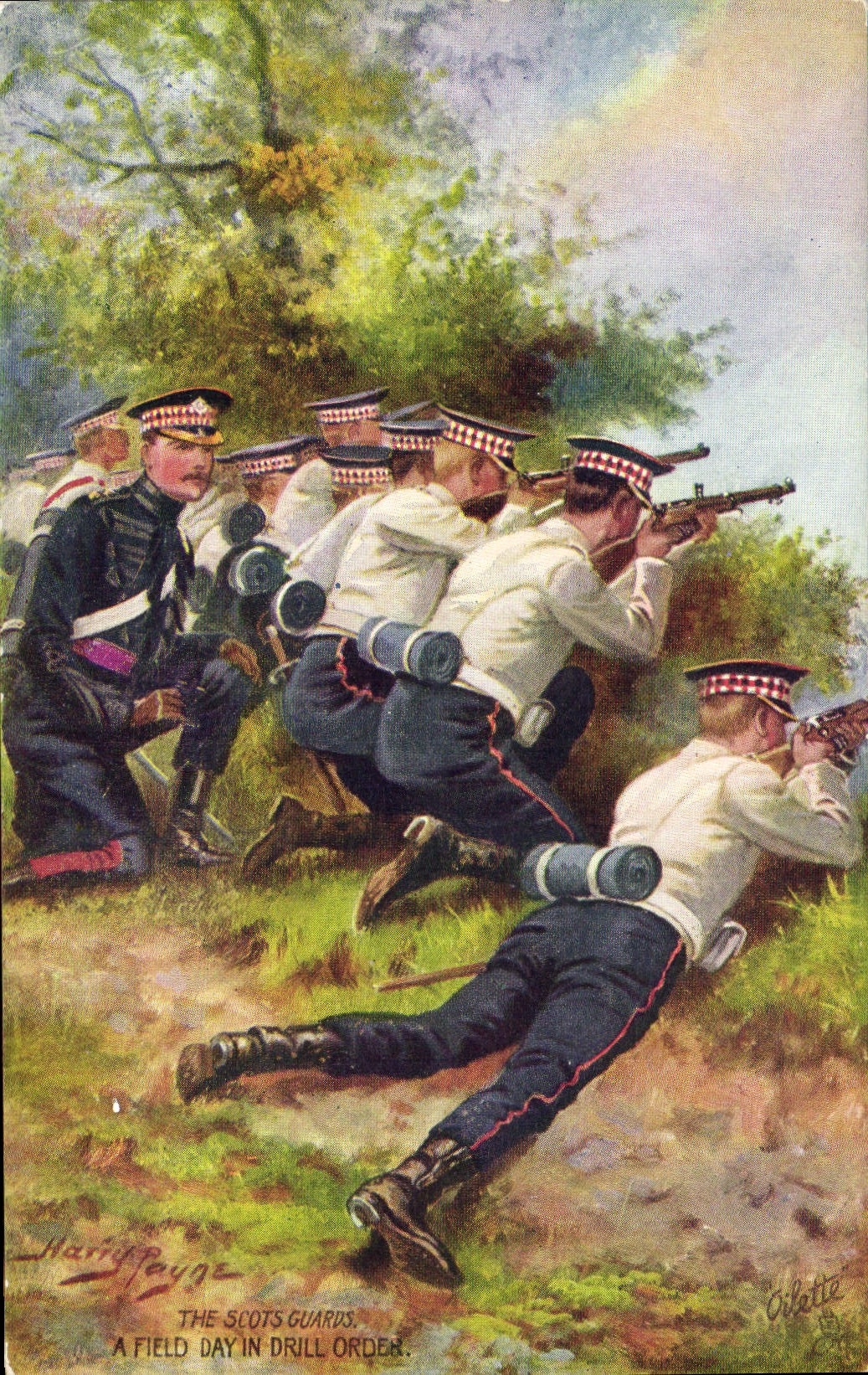 Vintage Postcard Militaria The Scots Guards A field day in seed-planting drill order