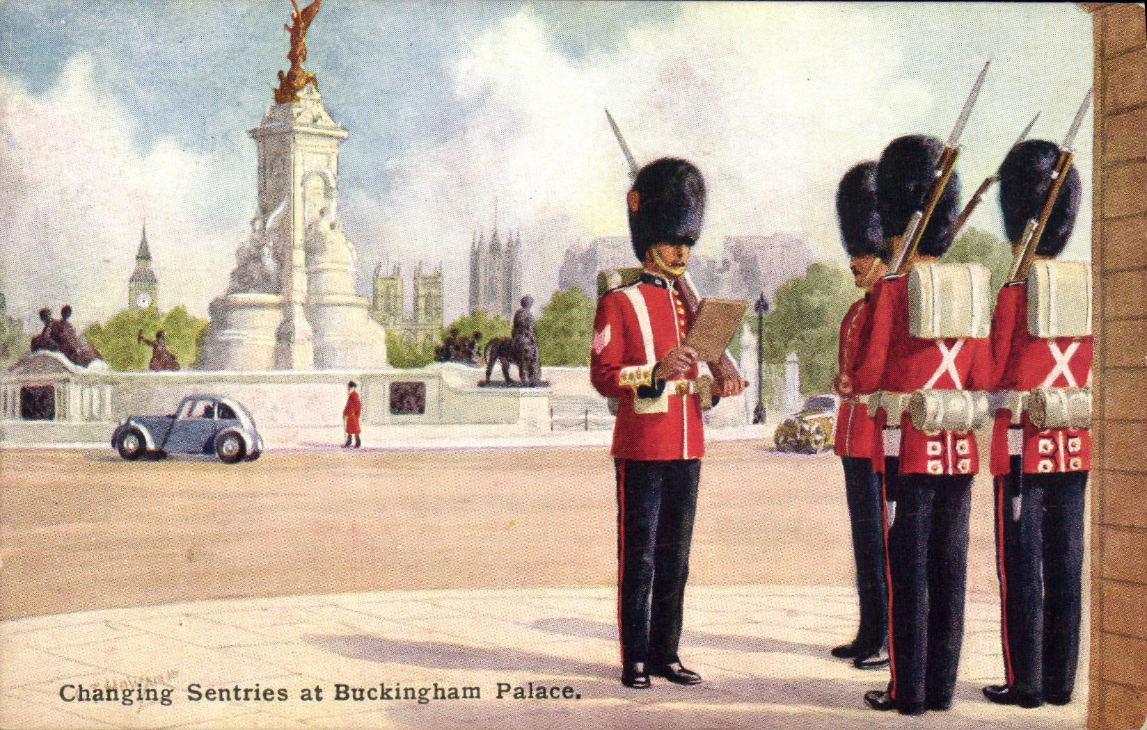 Vintage Postcard Militaria Changing sentries At Buckingham Palace