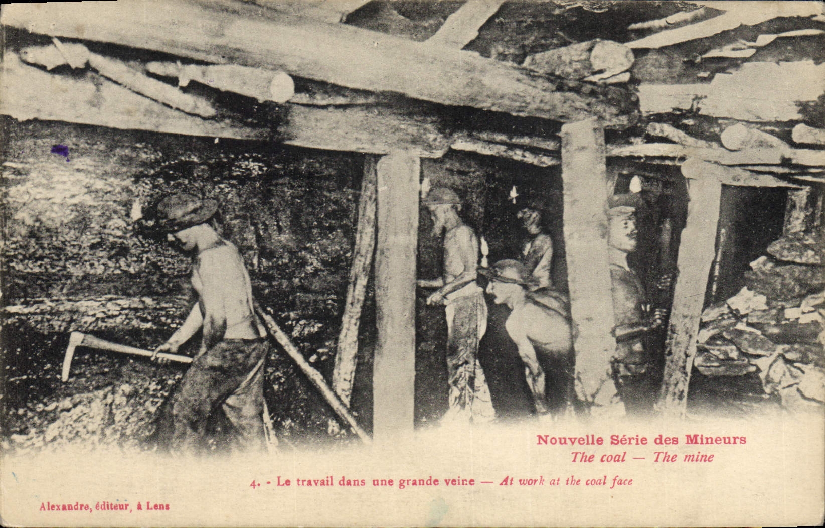 Postal Mina Minas Mineros el trabajo en una gran vena