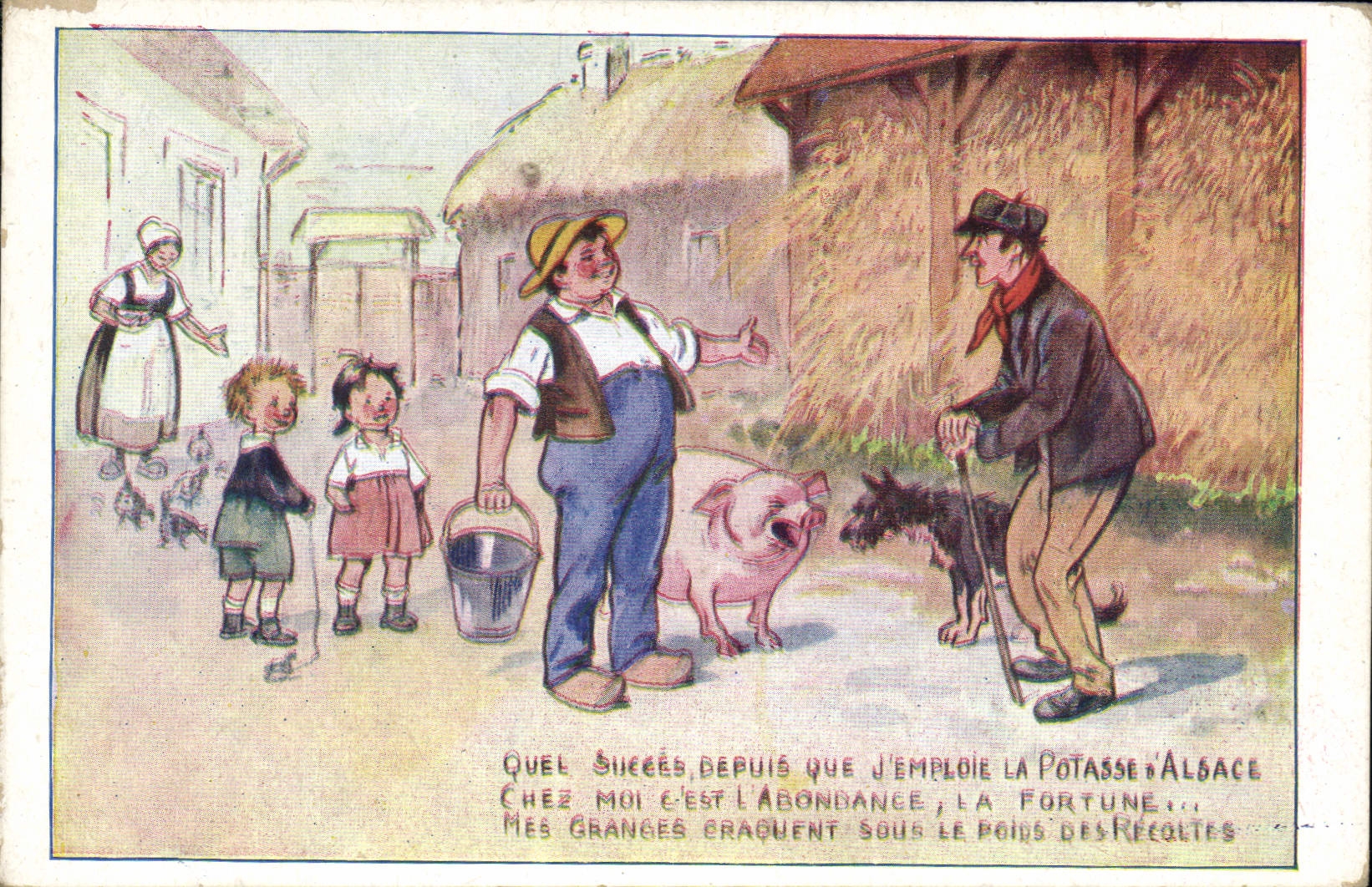 Vintage Postcard Publicite Mugs up of Alsace Cochon Pig Dog