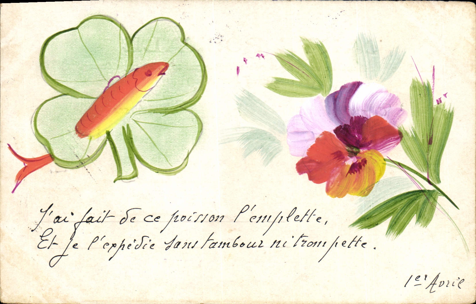 CPA Fantaisie (dessin a la main) Fleurs Poisson 