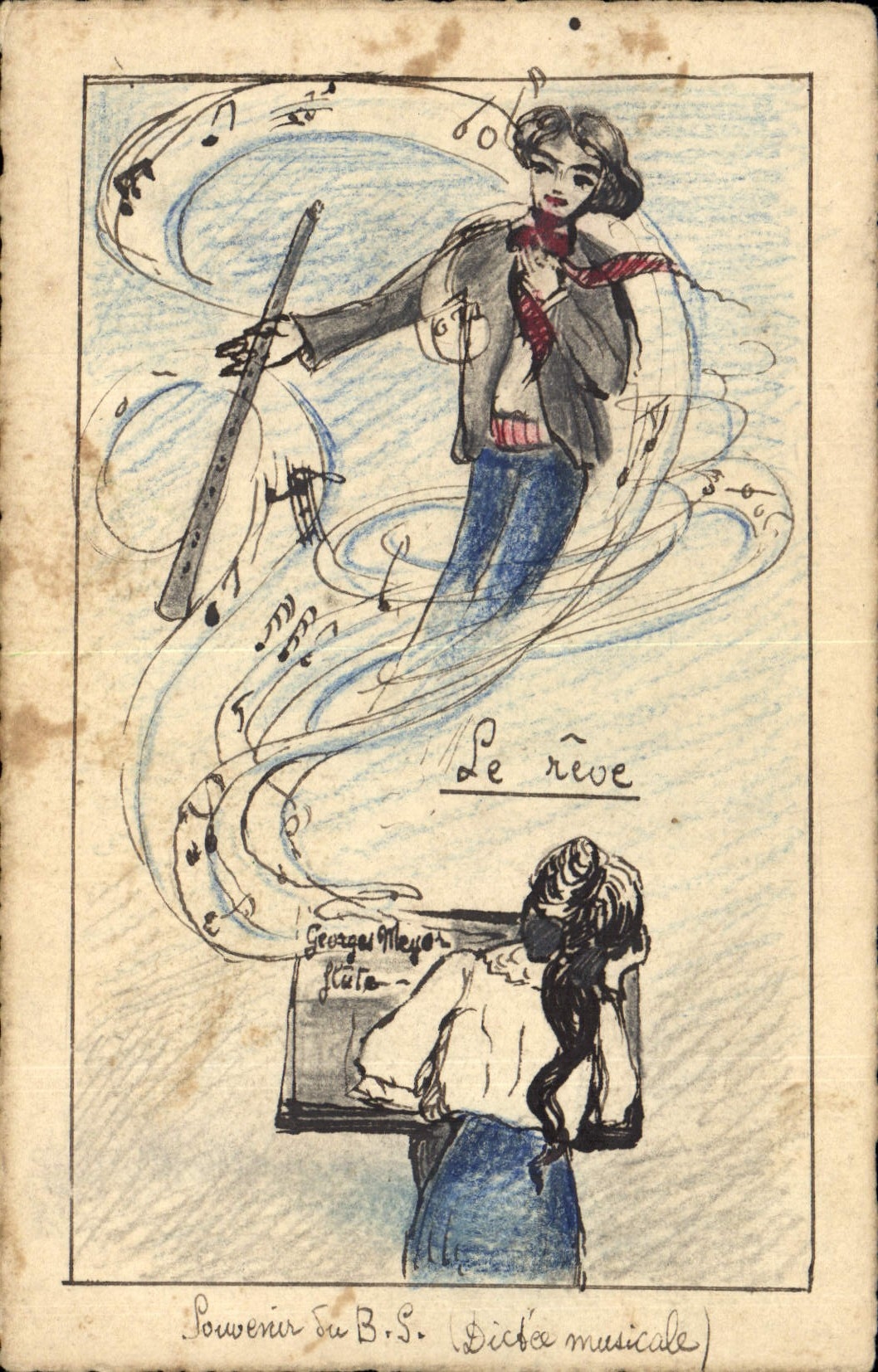 Vintage Postcard Fantasy (drawing has the hand) musical Dictation