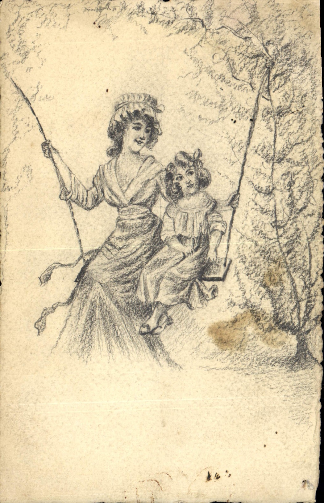 Vintage Postcard Fantasy (drawing has the hand) Child wife Swing