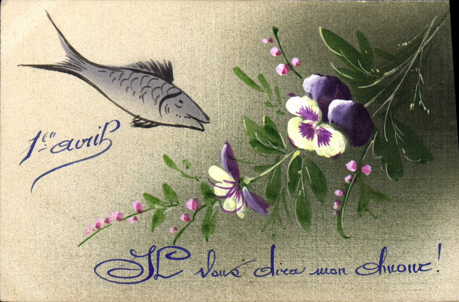 CPA Fantaisie (dessin a la main) Fleurs Poisson 