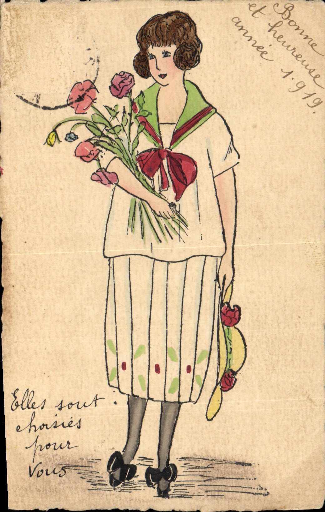 CPA Fantaisie (dessin a la main) Femme 