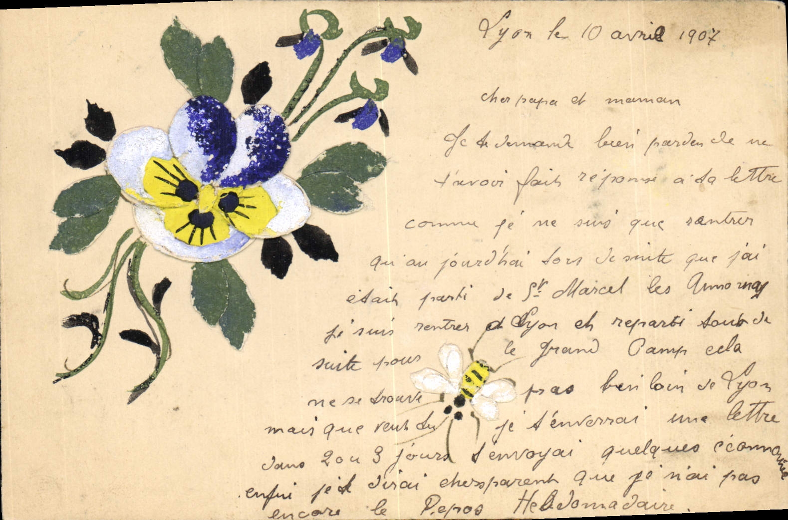 CPA Fantaisie (dessin a la main) Fleurs