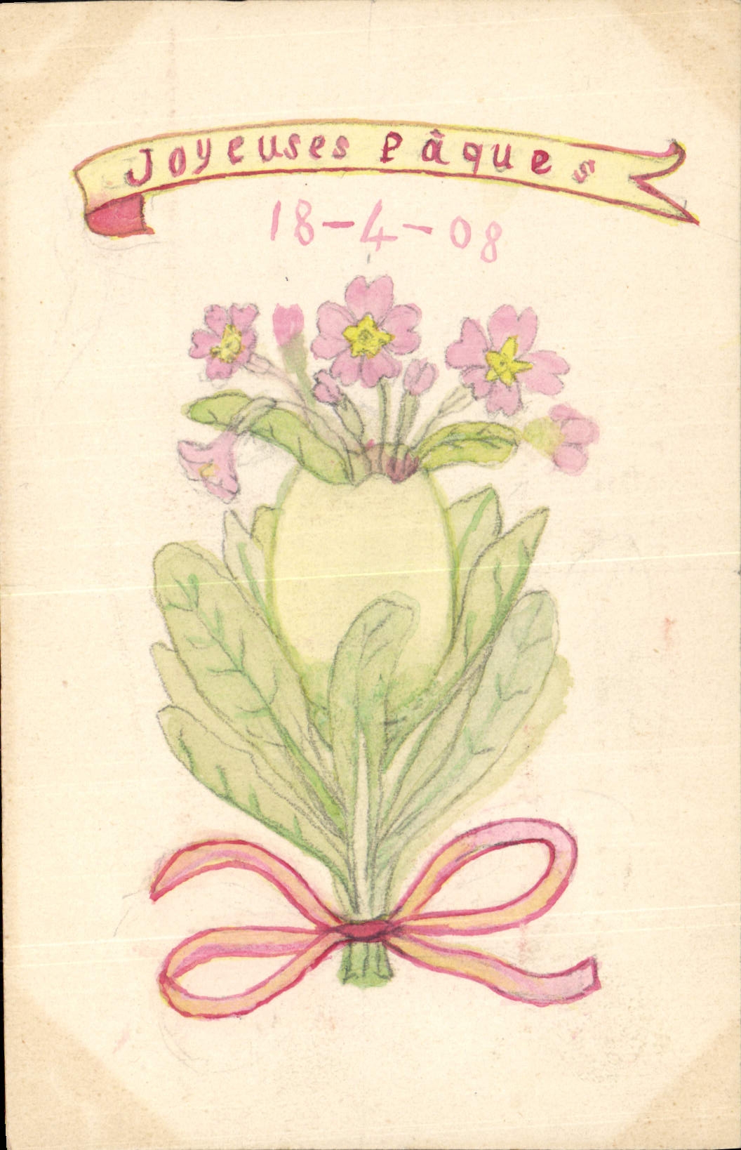 Vintage Postcard Fantasy (drawing has the hand) Easter Flowers