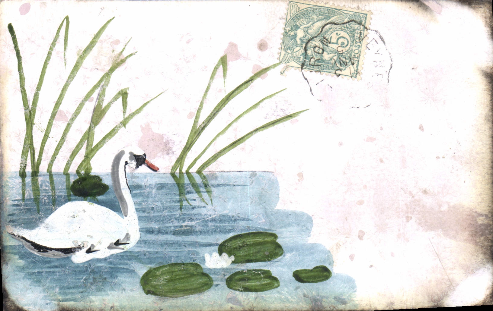 CPA Fantaisie (dessin a la main) Cygne 