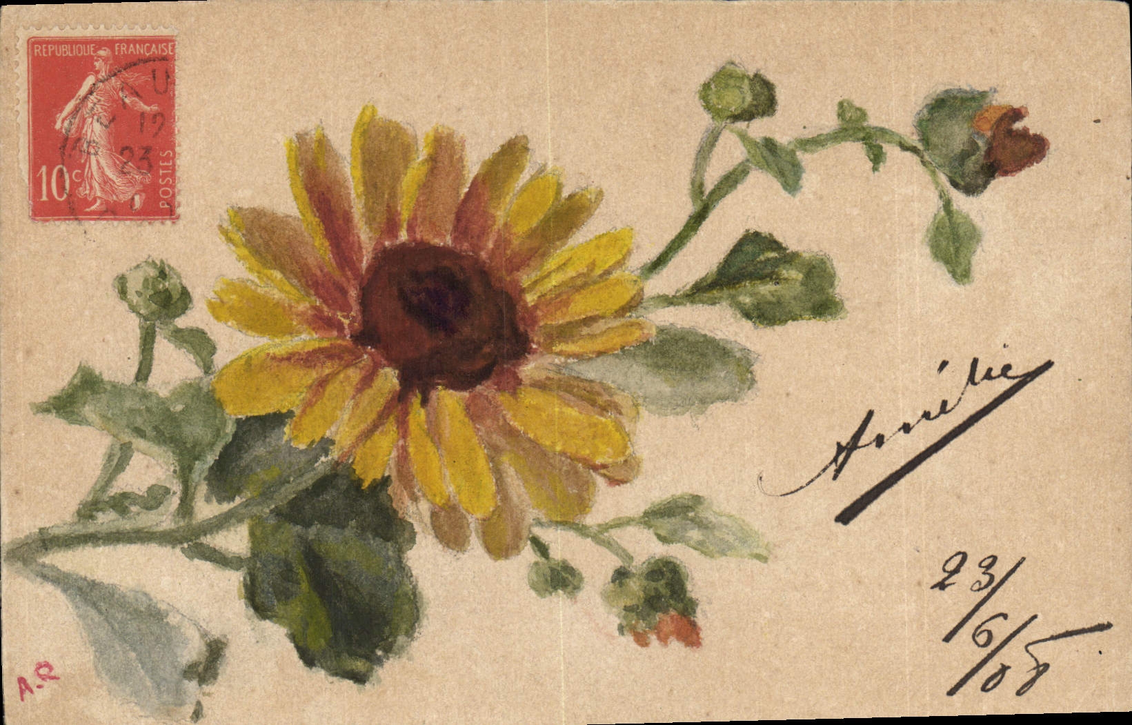 CPA Fantaisie (dessin a la main) Fleurs 