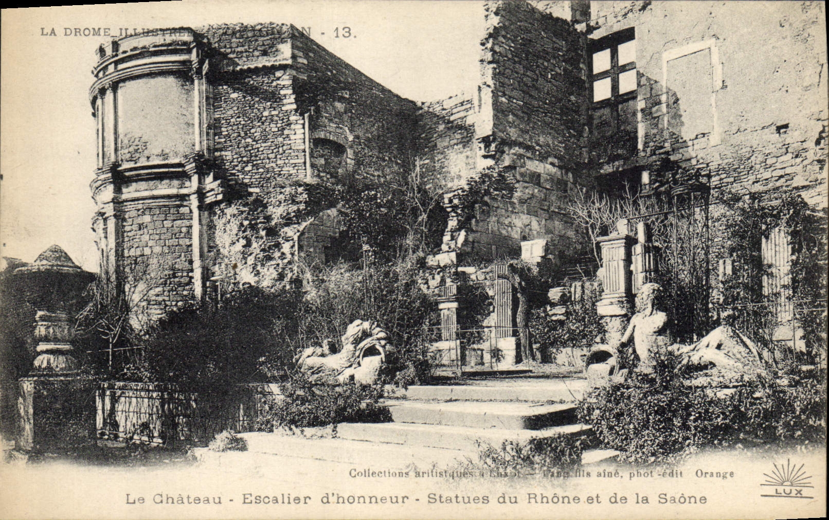 Vintage Postcard Castle Main staircase Statues of the Rhone and the Saone