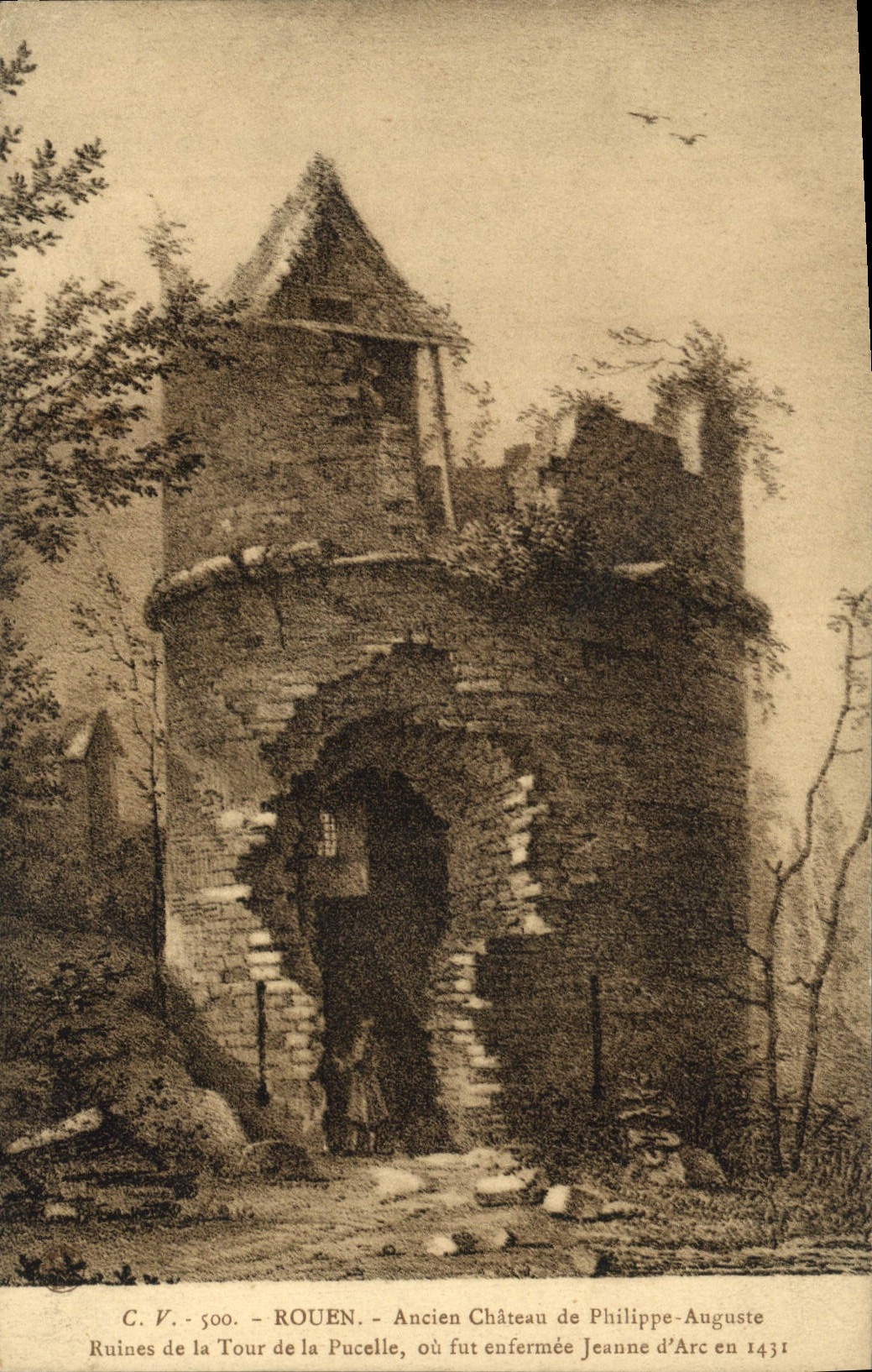 Vintage Postcard Rouen Old Castle of Philippe Auguste Ruines of the Tower of the Virgin