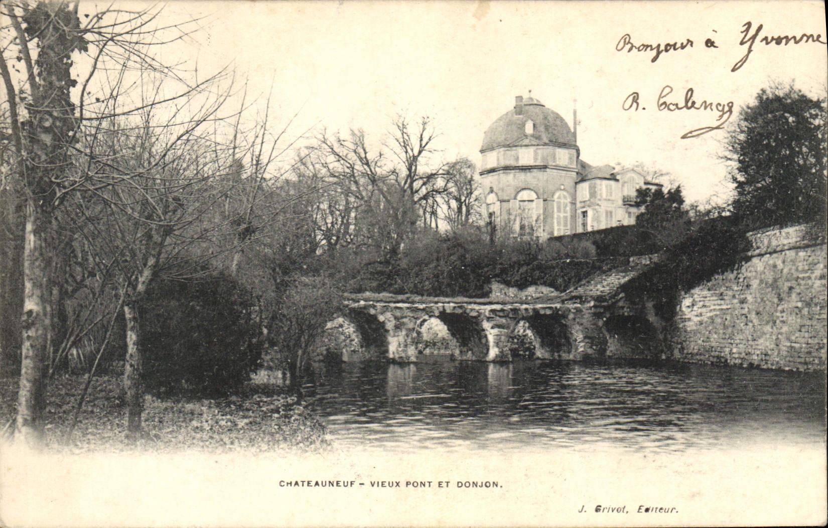 Vintage Postcard Chateauneuf Castle Old bridge and keep