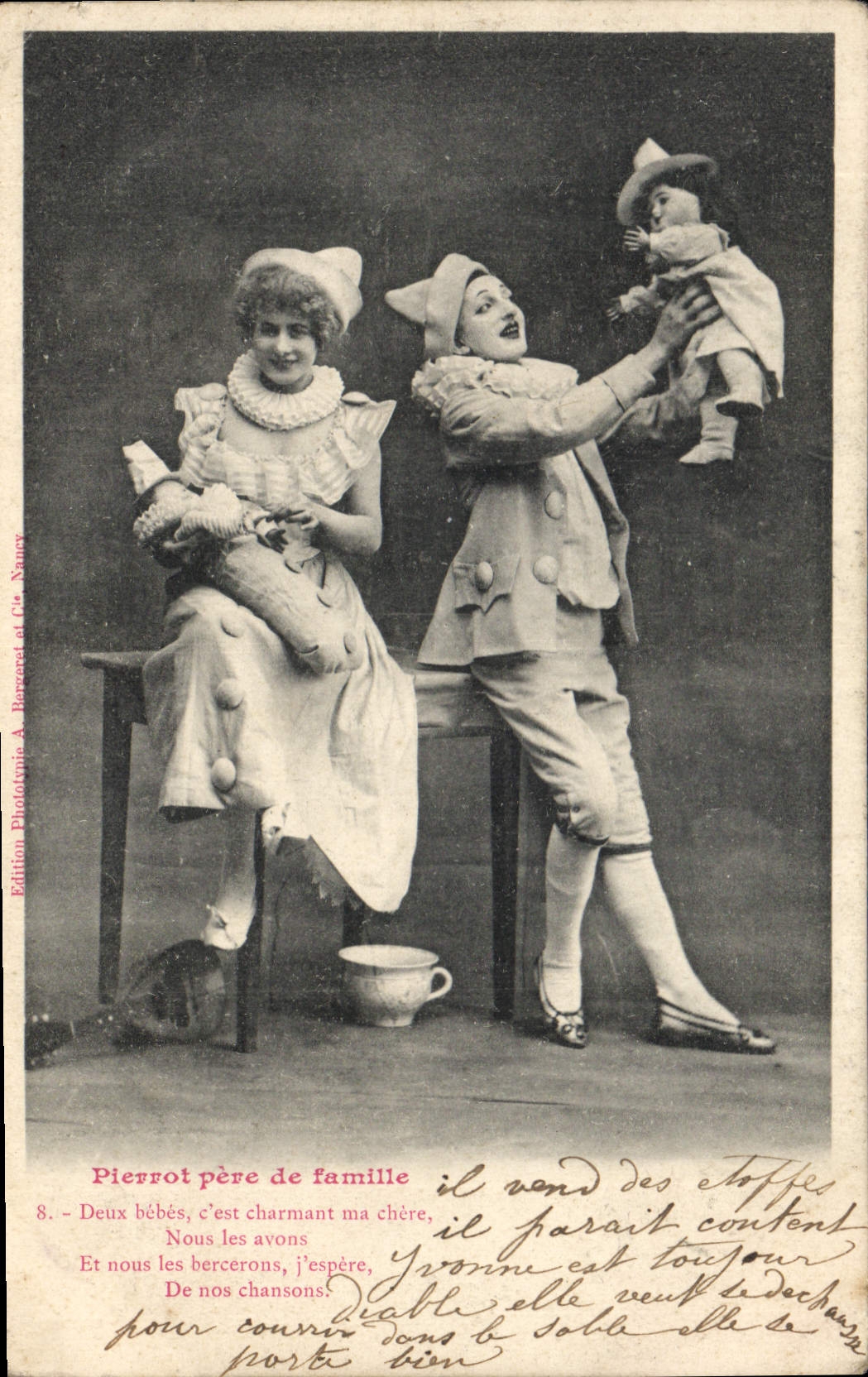 CPA Fantaisie Pierrot Pere de famille 