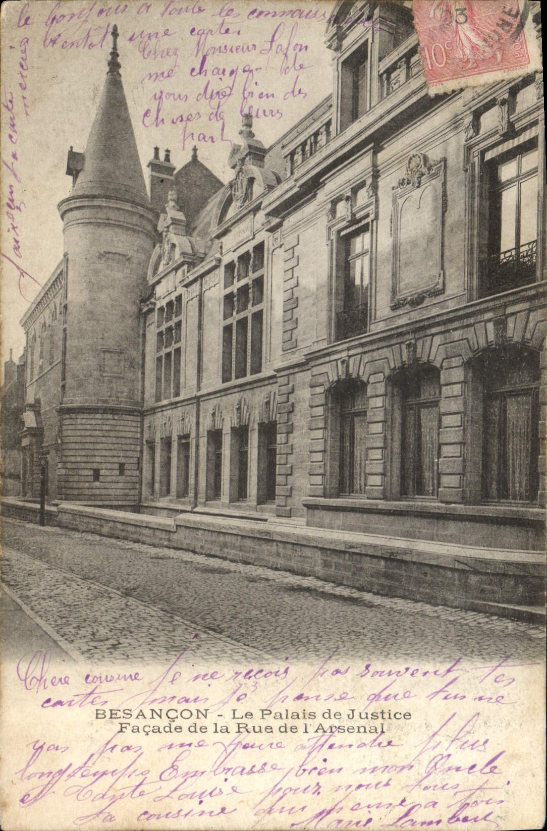 Vintage Postcard Law courts Besancon Frontage of the Street of the Arsenal