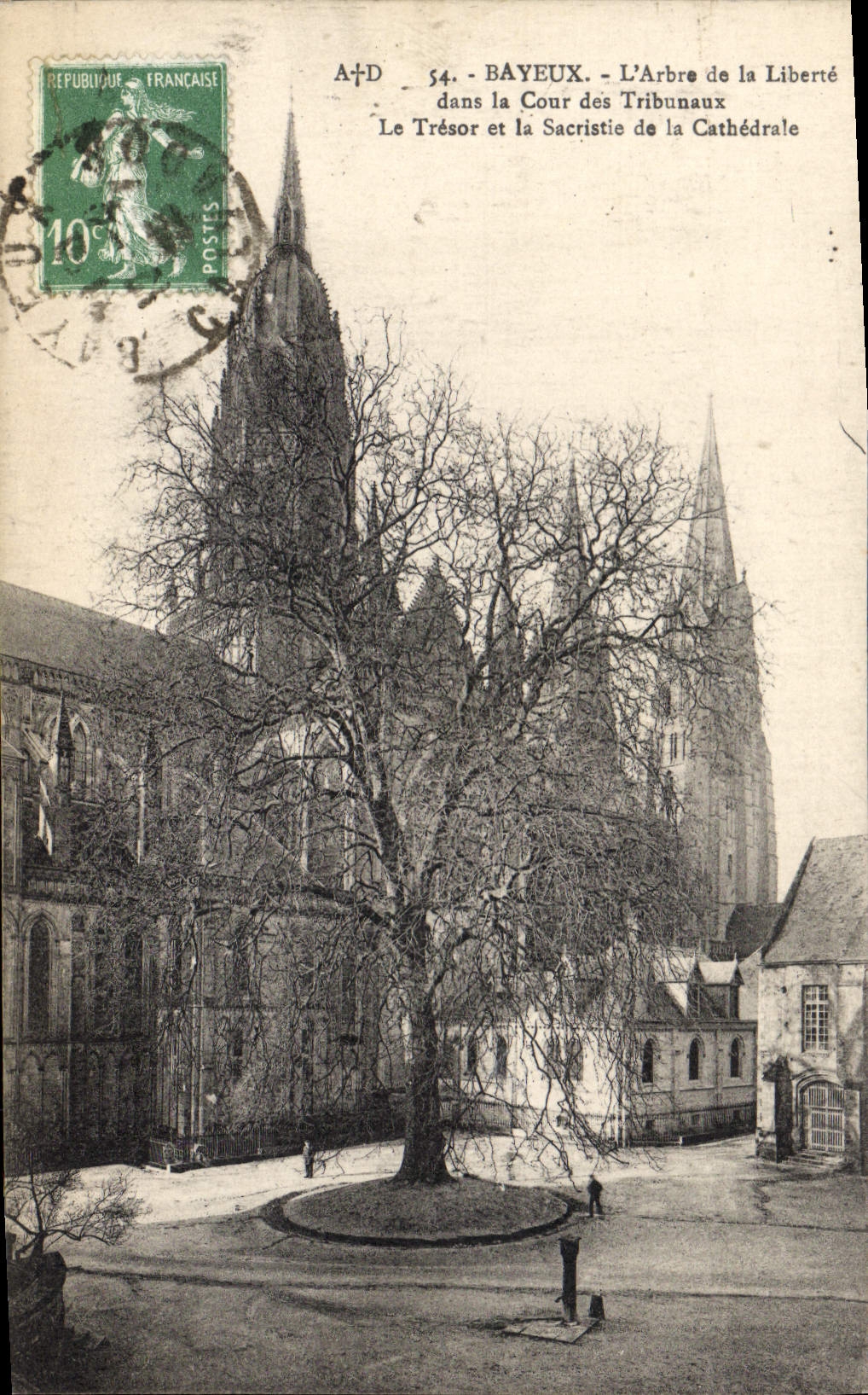 Vintage Postcard Law courts Bayeux the tree of freedom in the court of the Courts the Treasury and the sacristy of the cathedral
