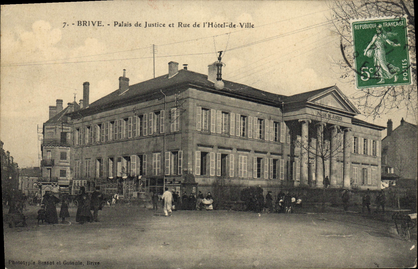 Vintage Postcard Law courts and street of the Town hall Brive