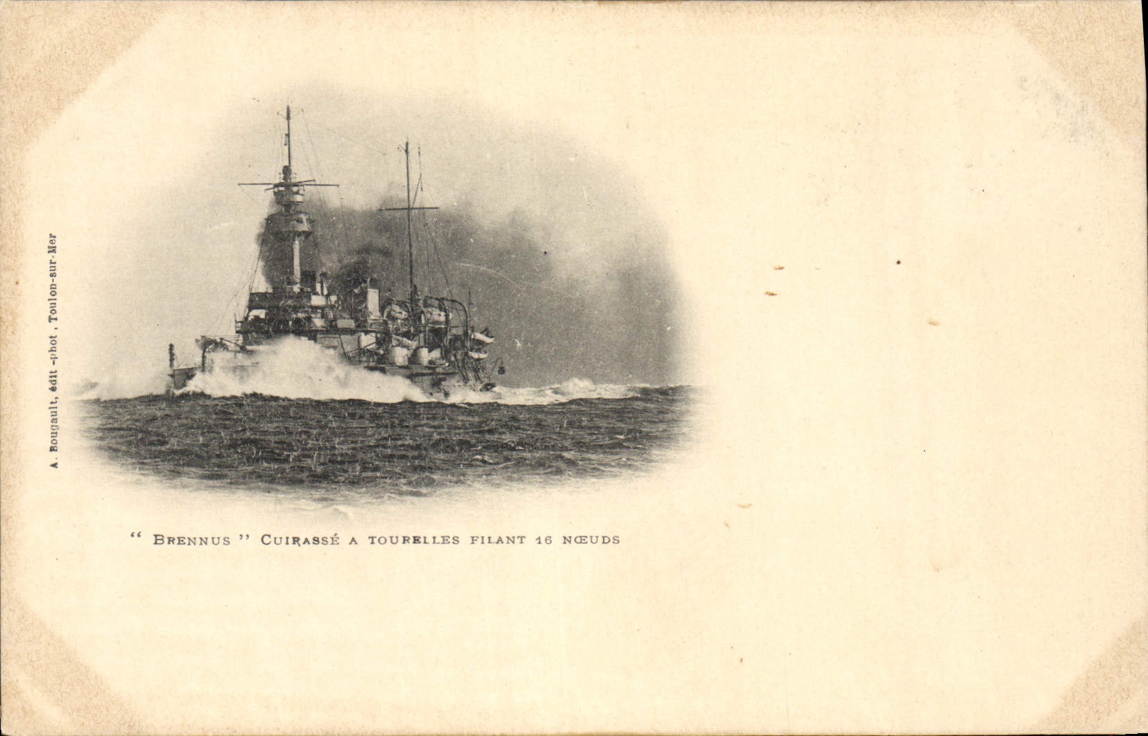 Vintage Postcard Warship Brennus Cuirasse has turrets spinning 16 nodes